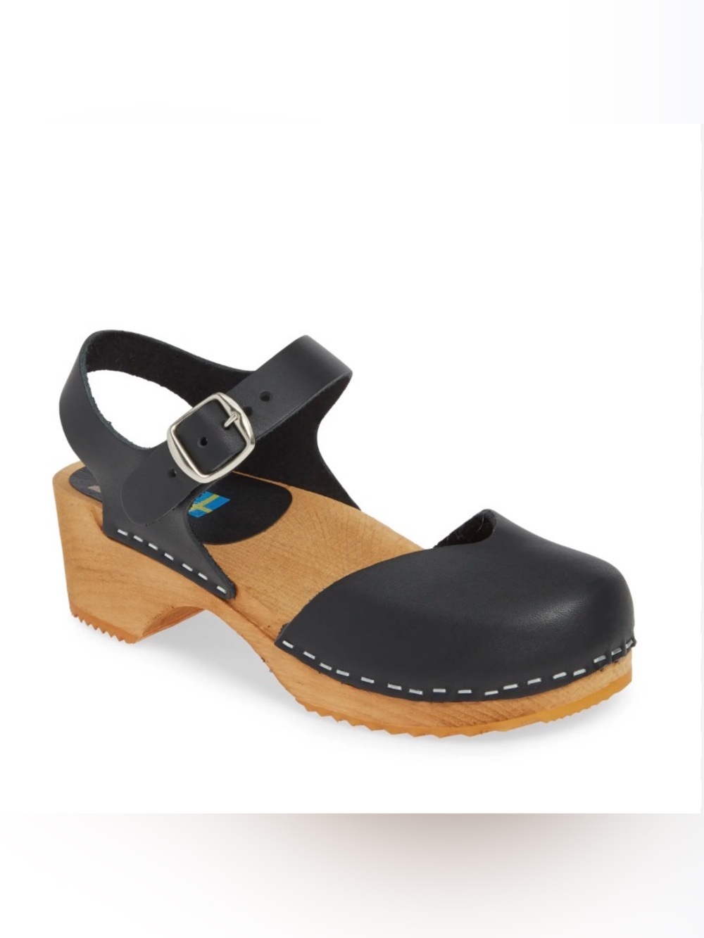 MIA Sofia Black Leather Swedish Clogs. Size 38